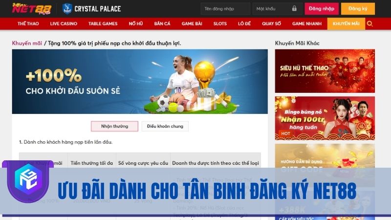 Ưu đãi dành cho tân binh mới đăng ký NET88